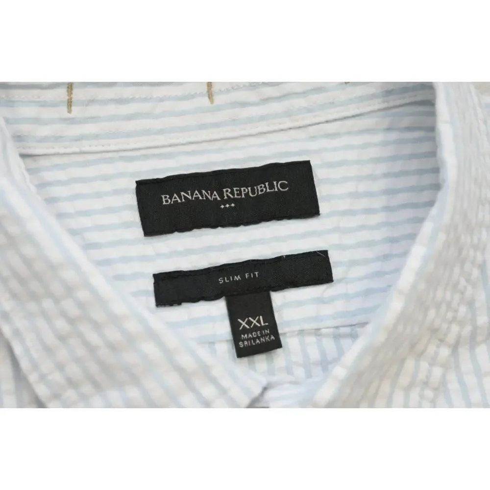 Banana Republic Seersucker Dress Shirt Slim Fit Short Sleeve Button Up Mens‎ 2XL